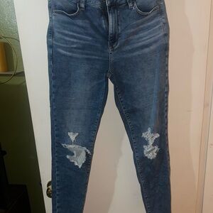 American Eagle Outfitters Blue Skinny Jeans with Distressed Knees